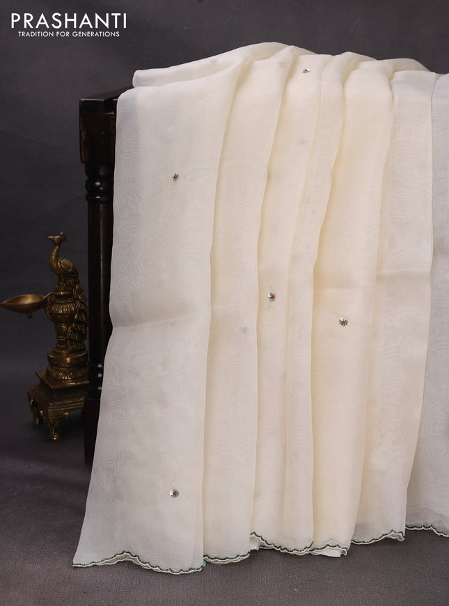 Off White Pure Organza Saree - Embroidery