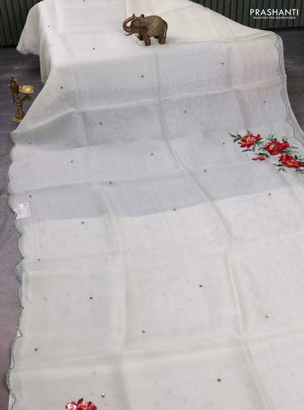 Off White Pure Organza Saree - Embroidery