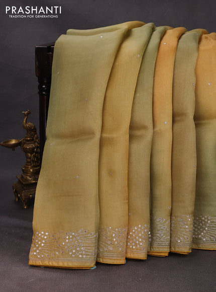 Yellow Ombre Pure Organza Saree - Embroidery