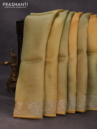 Yellow Ombre Pure Organza Saree - Embroidery