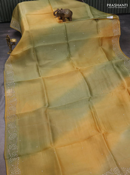 Yellow Ombre Pure Organza Saree - Embroidery