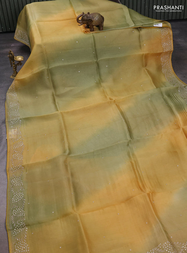 Yellow Ombre Pure Organza Saree - Embroidery