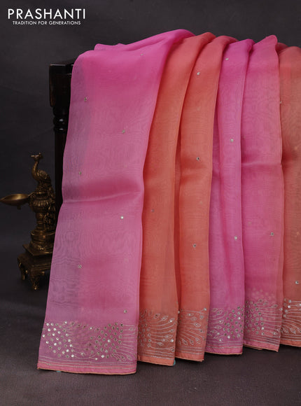 Pink Ombre Pure Organza Saree - Embroidery