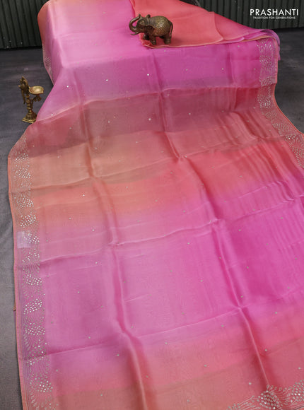Pink Ombre Pure Organza Saree - Embroidery