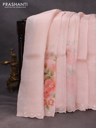 Pastel Pink Pure Organza Saree - Embroidery