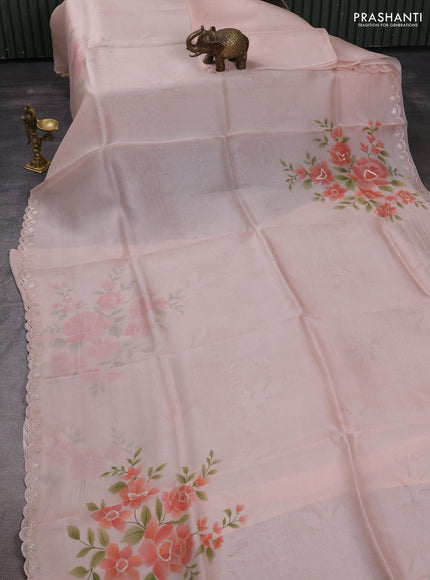 Pastel Pink Pure Organza Saree - Embroidery