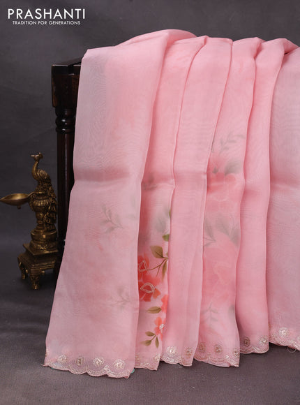 Pink Pure Organza Saree - Embroidery
