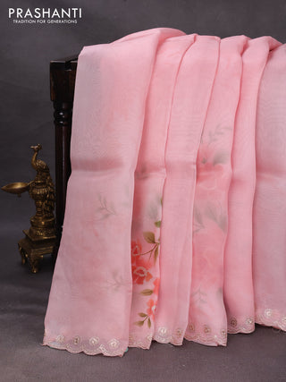 Pink Pure Organza Saree - Embroidery