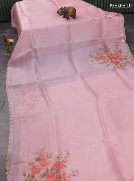 Pink Pure Organza Saree - Embroidery