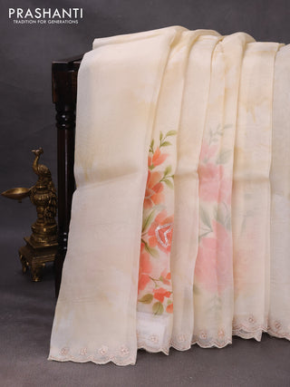 Cream Pure Organza Saree - Embroidery