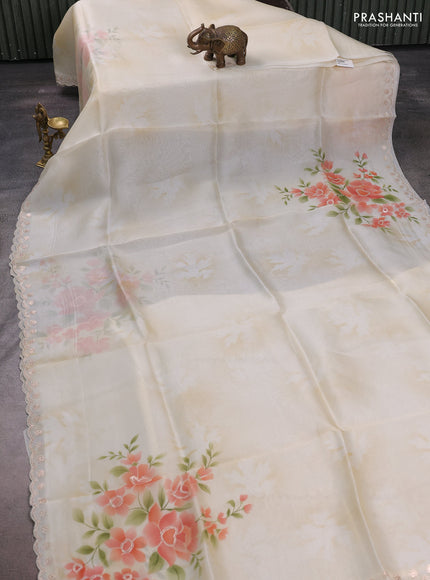 Cream Pure Organza Saree - Embroidery