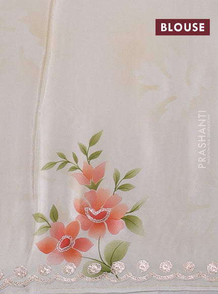 Cream Pure Organza Saree - Embroidery