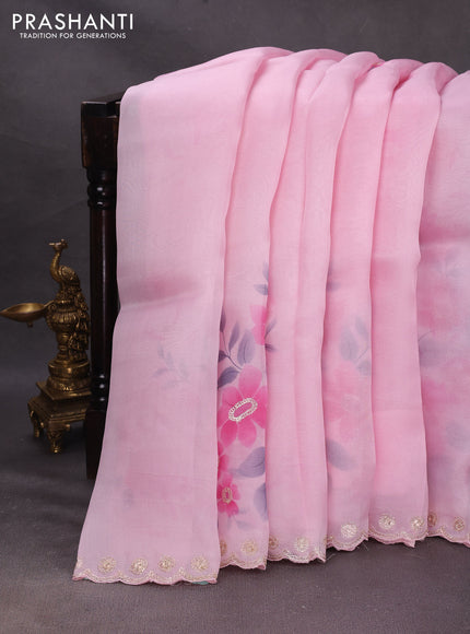 Pink Pure Organza Saree - Embroidery