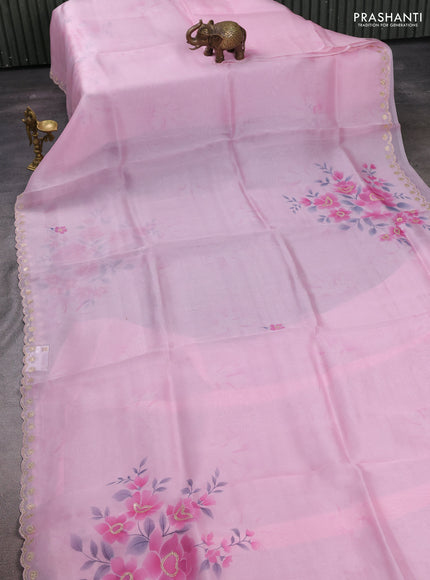 Pink Pure Organza Saree - Embroidery