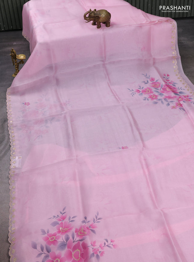 Pink Pure Organza Saree - Embroidery