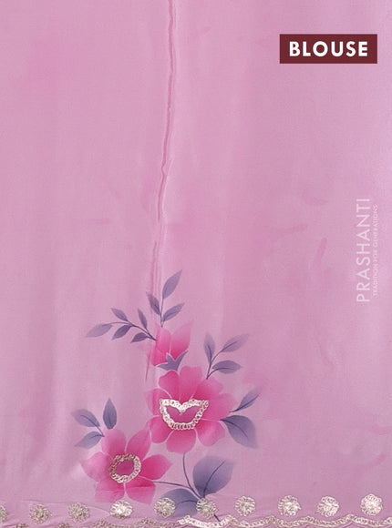 Pink Pure Organza Saree - Embroidery