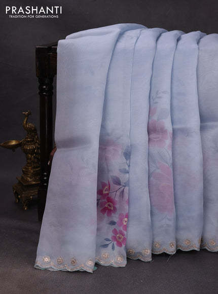 Pastel Blue Pure Organza Saree - Embroidery