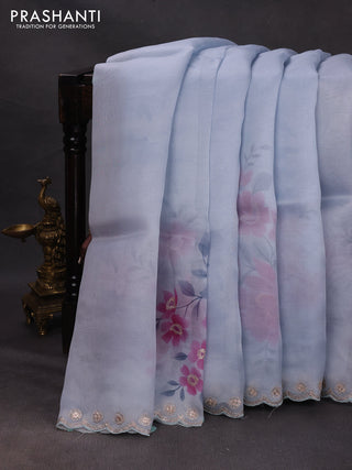 Pastel Blue Pure Organza Saree - Embroidery