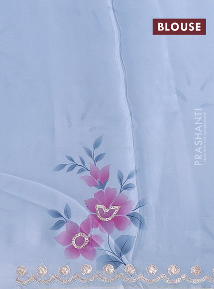 Pastel Blue Pure Organza Saree - Embroidery