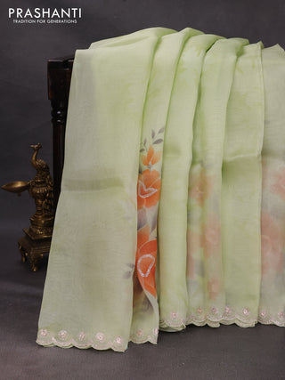 Pista Green Pure Organza Saree - Embroidery