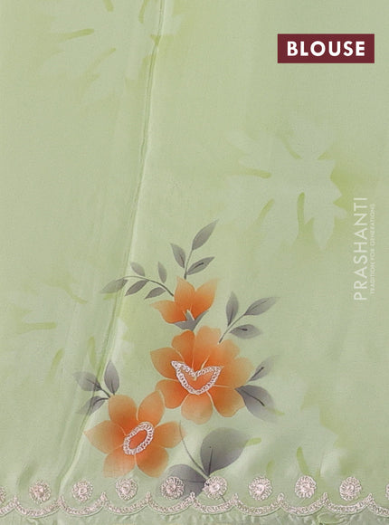 Pista Green Pure Organza Saree - Embroidery