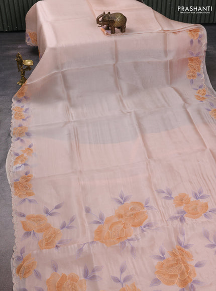 Peach Pure Organza Saree - Embroidery