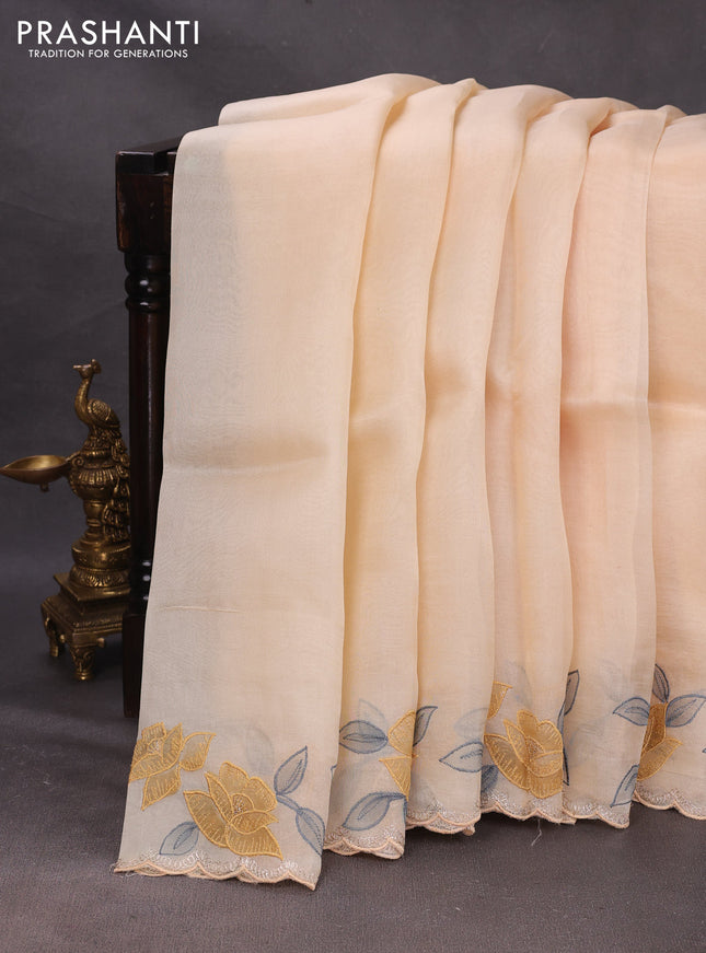 Pale Yellow Pure Organza Saree - Embroidery