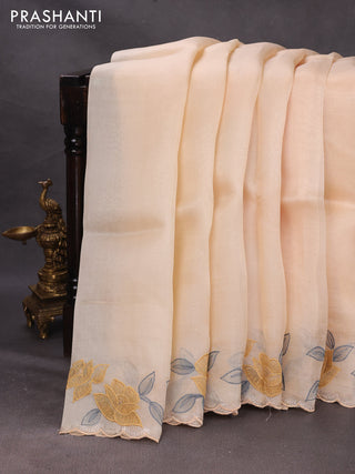 Pale Yellow Pure Organza Saree - Embroidery