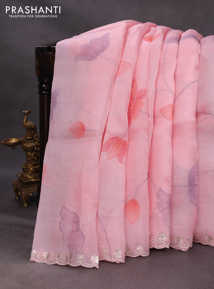 Pink Pure Organza Saree - Embroidery