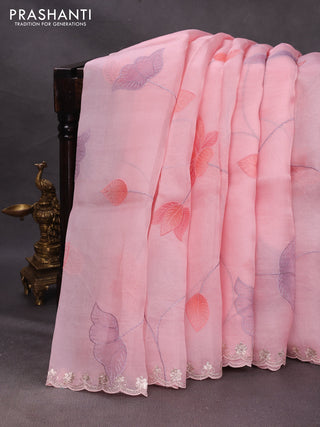 Pink Pure Organza Saree - Embroidery