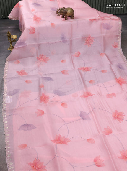 Pink Pure Organza Saree - Embroidery