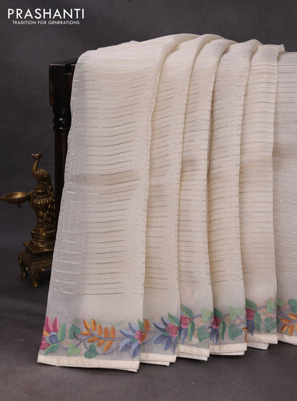 Off White Pure Organza Saree - Embroidery