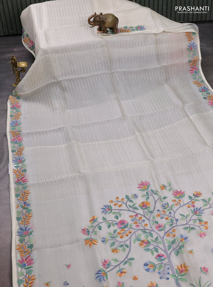 Off White Pure Organza Saree - Embroidery