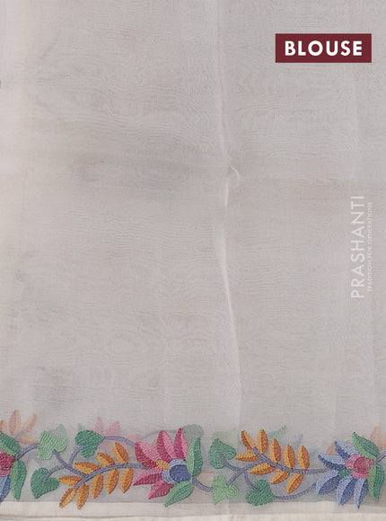 Off White Pure Organza Saree - Embroidery