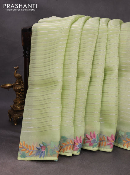 Pista Green Pure Organza Saree - Embroidery