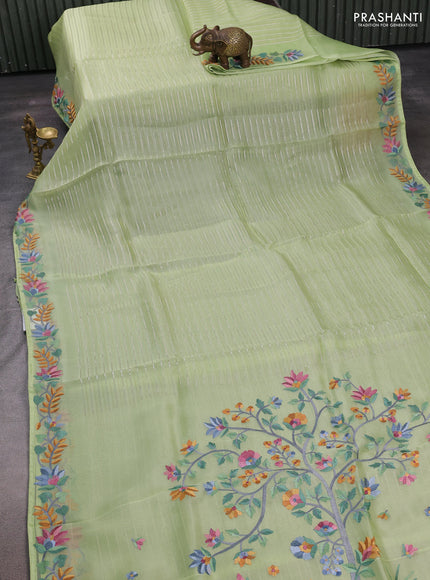 Pista Green Pure Organza Saree - Embroidery