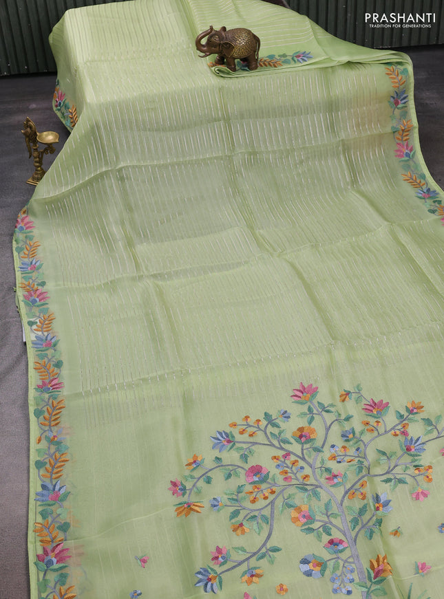 Pista Green Pure Organza Saree - Embroidery