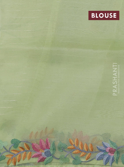 Pista Green Pure Organza Saree - Embroidery