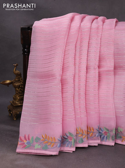 Pink Pure Organza Saree - Embroidery