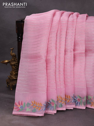 Pink Pure Organza Saree - Embroidery