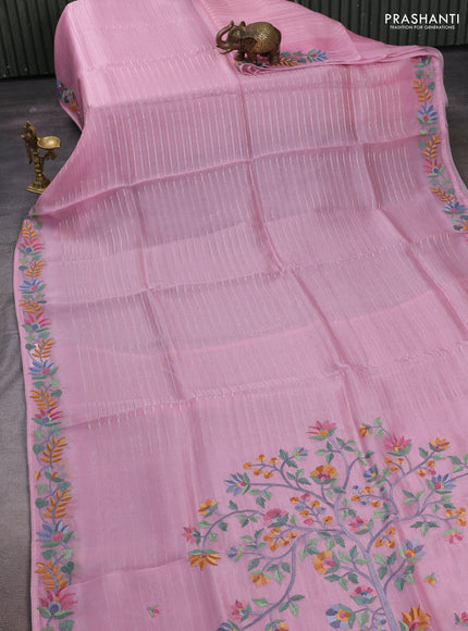Pink Pure Organza Saree - Embroidery