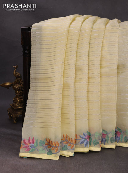 Pale Yellow Pure Organza Saree - Embroidery