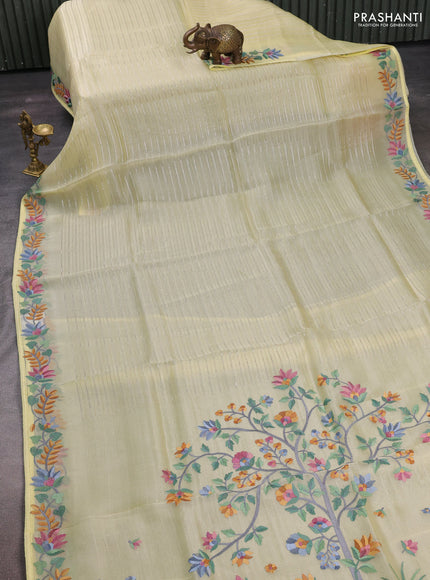 Pale Yellow Pure Organza Saree - Embroidery