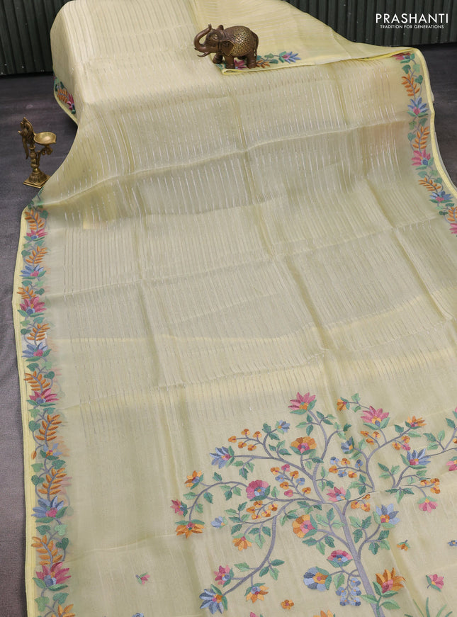 Pale Yellow Pure Organza Saree - Embroidery