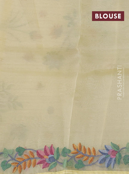 Pale Yellow Pure Organza Saree - Embroidery