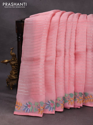 Peach Pink Pure Organza Saree - Embroidery