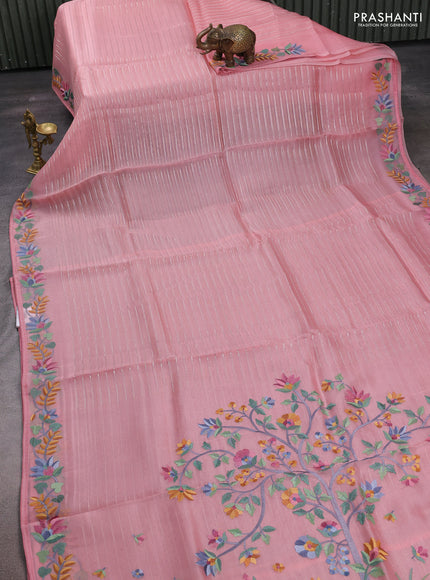 Peach Pink Pure Organza Saree - Embroidery