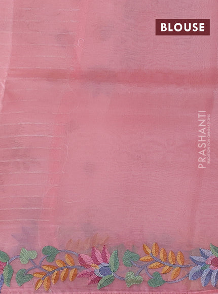 Peach Pink Pure Organza Saree - Embroidery