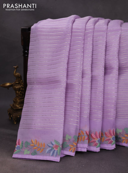 Lavender Pure Organza Saree - Embroidery