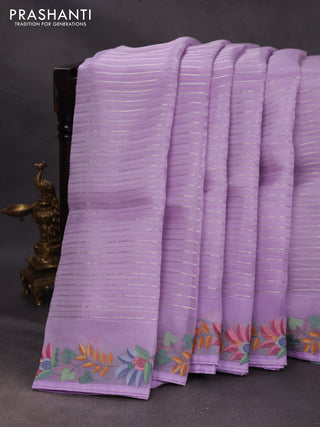 Lavender Pure Organza Saree - Embroidery